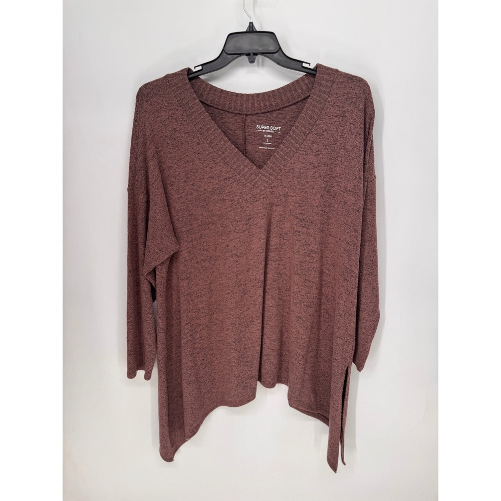 Torrid Tunic Women 2 Mauve Super Soft Plush V-Neck Long Sleeve Side Slit Cozy